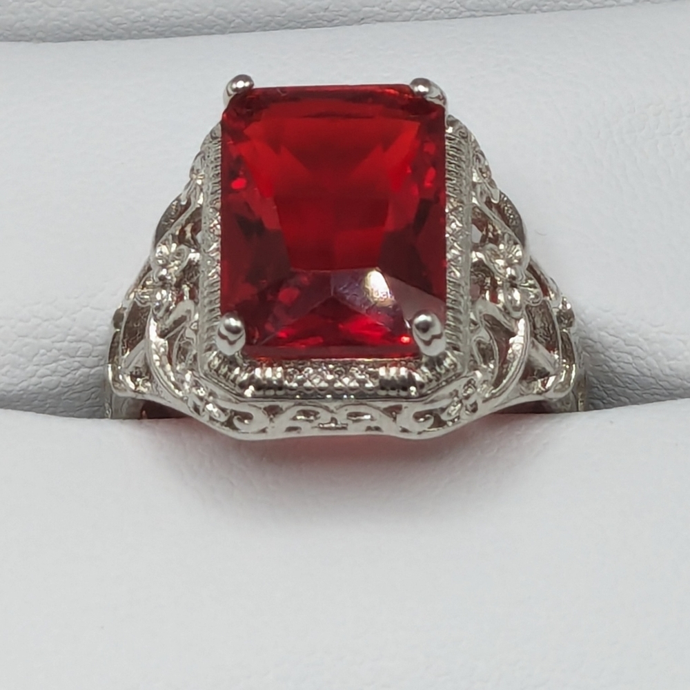 Ruby And Sterling Silver Ring, Intricate Details,… - image 1
